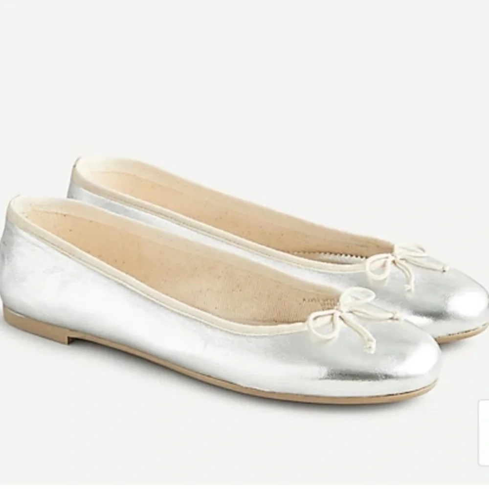 J. Crew Silver Bow Kiki Ballet Flats